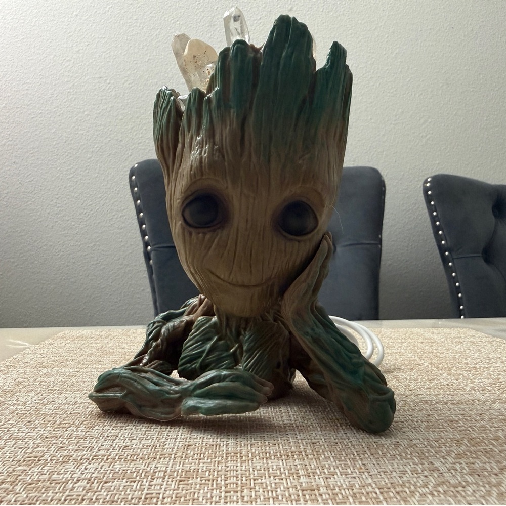 Groot with Authentic Clear Quartz Crystal Lamp